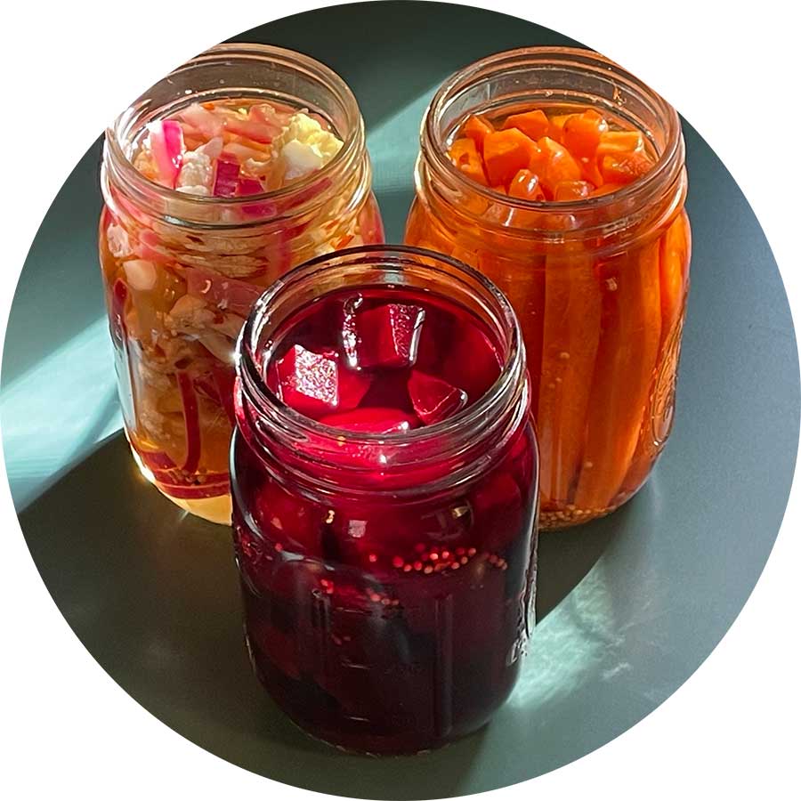 3 jars of pickled vegetables