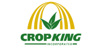 A logo that has the words Crop King Incorporated in green. The words are under three yellow arches and a green plant.
