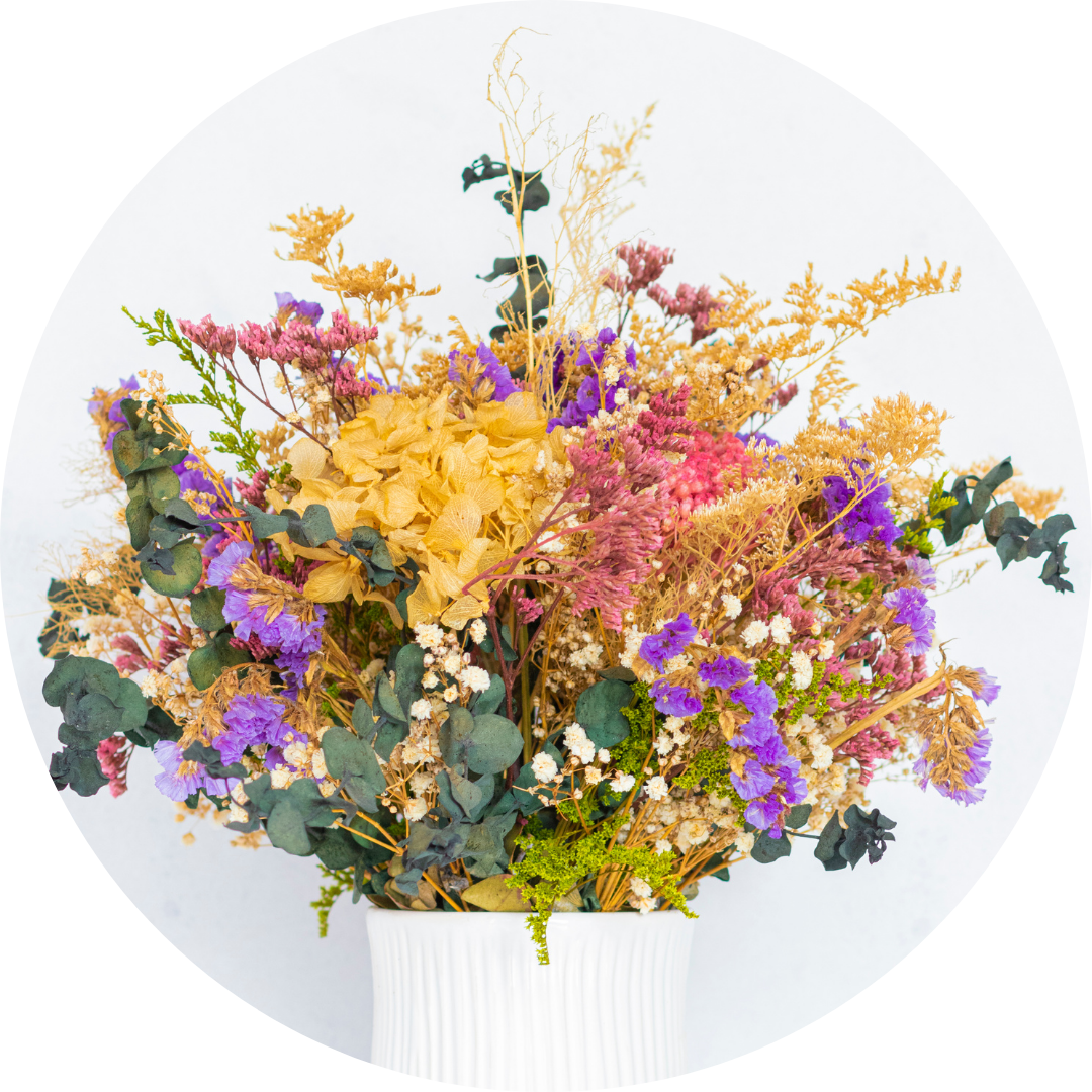 A bouquet of dried colorful flowers