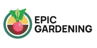 A logo that reads Epic Gardening and has a beet in a brown and yellow circle off to the side.