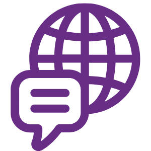 A globe and speaking bubble icon